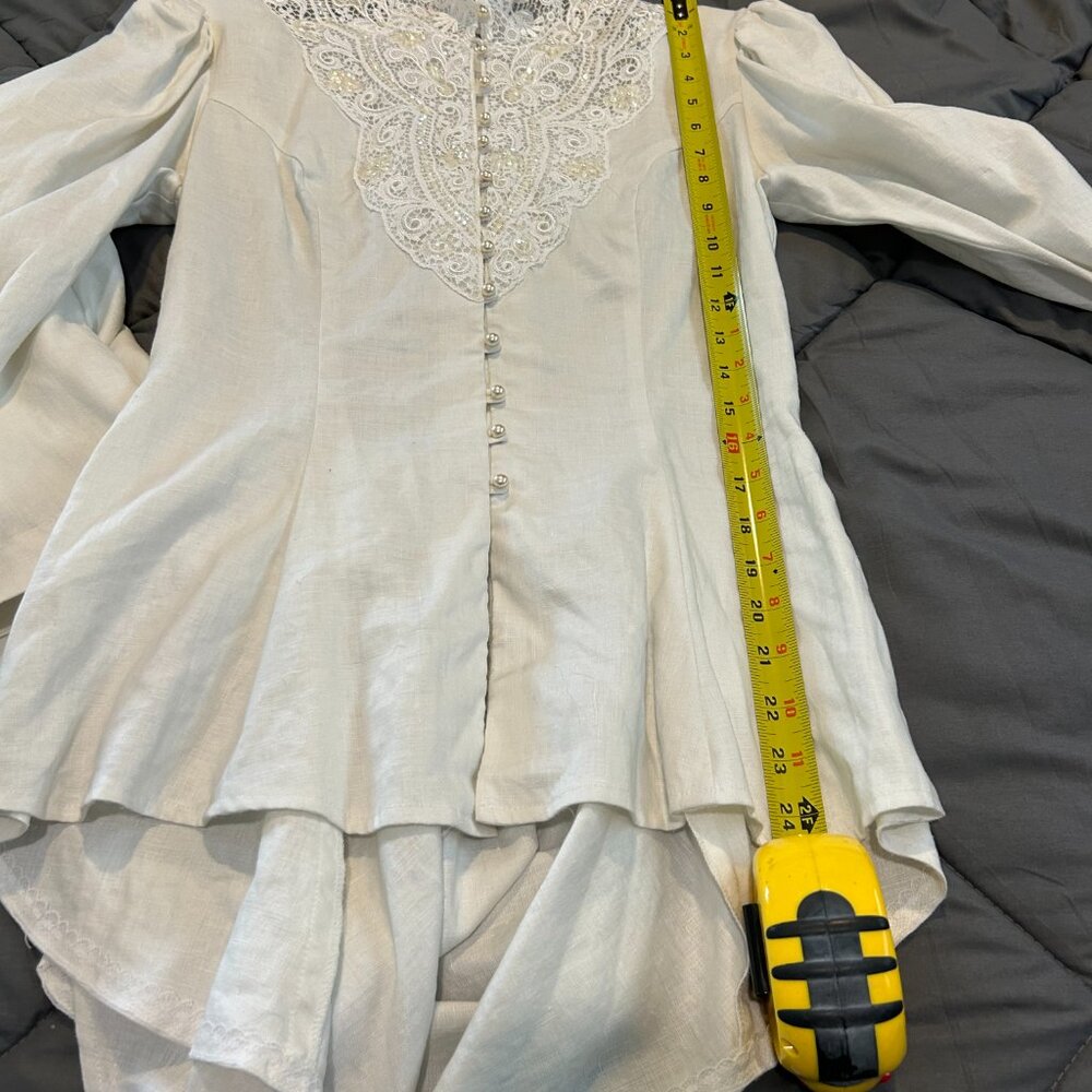 VTG 80s Jessica McClintock Edwardian Ivory Linen Skirt Set - Picture 13 of 16